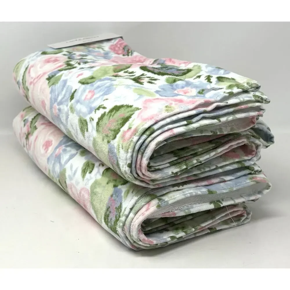 Laura Ashley Bath Towel Set Quartet Floral 2 Pcs Pink Blue Green NWT